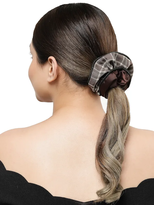 Brown_Check_Satin_fabric_Scrunchies_|_Premium_Hair_Accessories