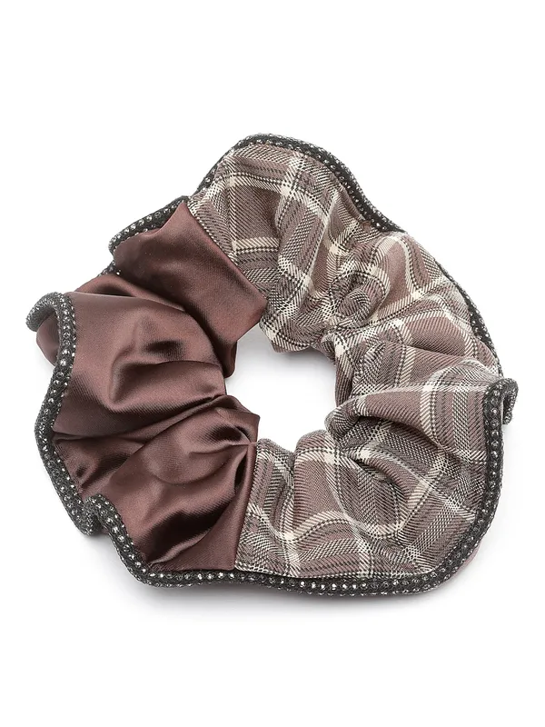Brown_Check_Satin_fabric_Scrunchies_|_Premium_Hair_Accessories