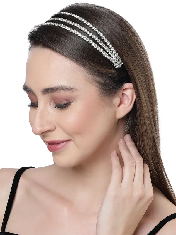 Hairband_Silver_Handmade_Tripple_Line_Stone__|_Premium_Hair_Accessories