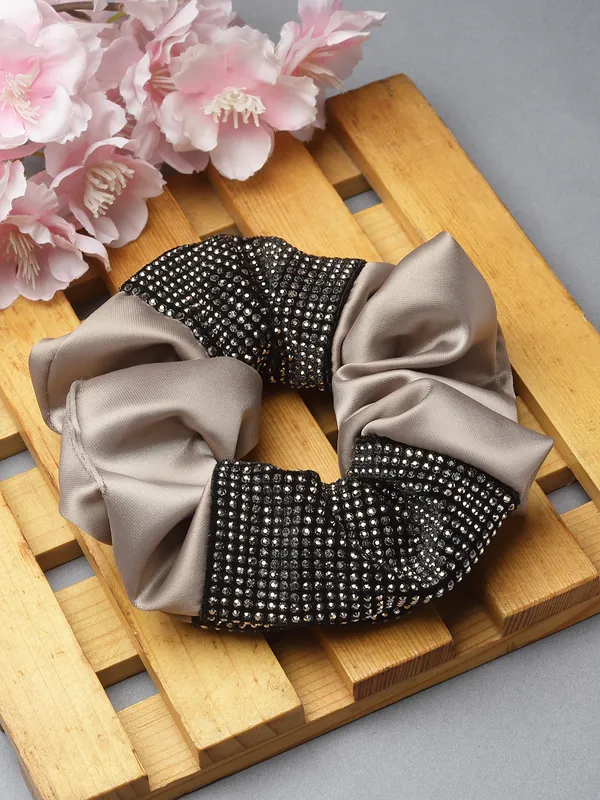 Beige_Half_Stone_Satin_fabric_Scrunchies_|_Premium_Hair_Accessories