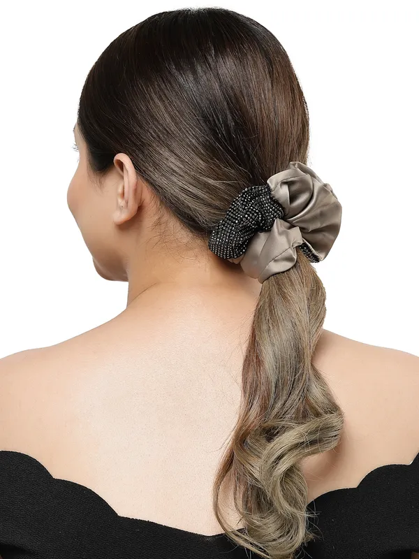 Beige_Half_Stone_Satin_fabric_Scrunchies_|_Premium_Hair_Accessories