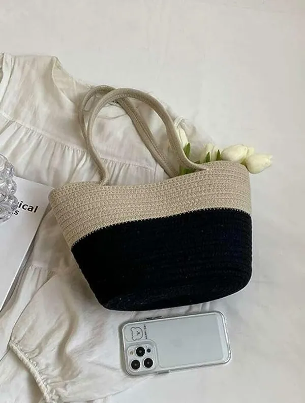 Organic_Chic:_'s_Jute_&_Cotton_Women_Style_Bags_beige-black