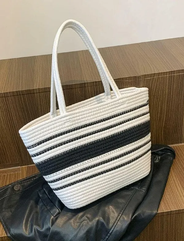 EcoFemme-_'s_Stylish_Cotton_&_Jute_Bags_BLK-WHT_Strap_Bag