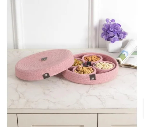 Carm_Pink_Cotton_Natural_Homemade_Rope_Dry_Fruit_Container_with_Lid_And_Serving_Tray_For_Your_Home_&_Kitchen_(1_LowerTray,_4_Bowl,_1Tray_Cover)
