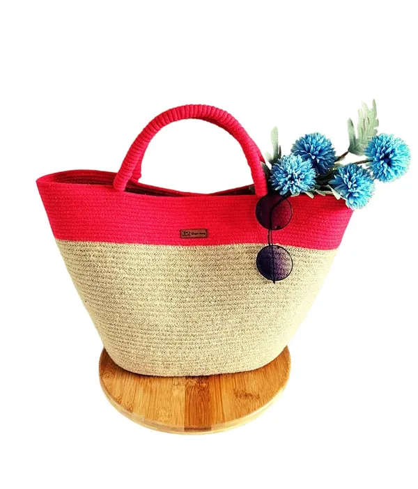 Substainable_style_Handmade_Women_Jute_Bag_into_Red_and_Beige_Color