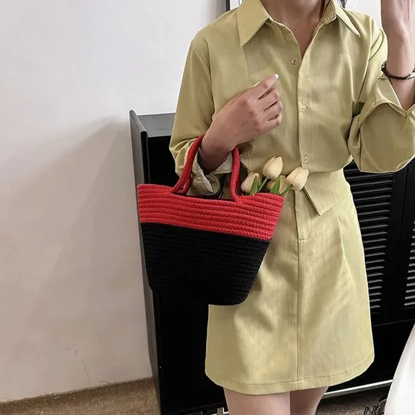 handbag_with_Black_And_Red_Color_With_Eco_Friendly_Threads_Stylish_Look_for_Outdoor_Use_Some_Personal_Storage_Bag_With_Small_Handle_Cotton_Bag_Kitty_Parties_Women_Trendy_Look_For_All_Occasions