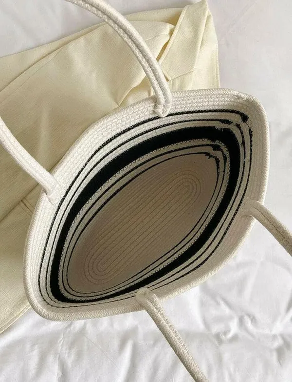 EcoFemme-_'s_Stylish_Cotton_&_Jute_Bags_BLK-WHT_Strap_Bag