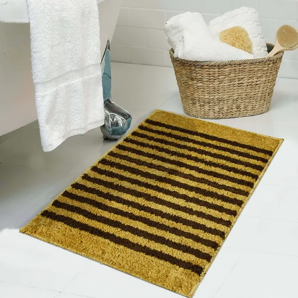 _Anti-Slip_Latex_Backing_Striped_Design_Microfiber_Relish_Bath_Mat_Bathroom_Rug_Standard_Size_-_40x60_CM,_for_Bathroom,_Door,_Entrance_Way,_Floor_Mat,_Set_of_2_Piece_-_Coffee,_Gold