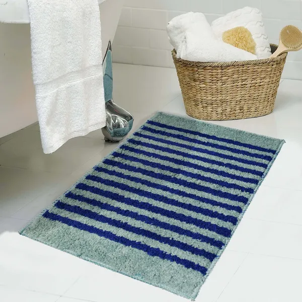 _Anti-Slip_Latex_Backing_Striped_Design_Microfiber_Relish_Bath_Mat_Bathroom_Rug_Standard_Size_-_40x60_CM,_Door_Mat,_Entrance_Way,_Floor_Mat,_Kitchen,_Set_of_2_Piece_-_Teal,_Blue