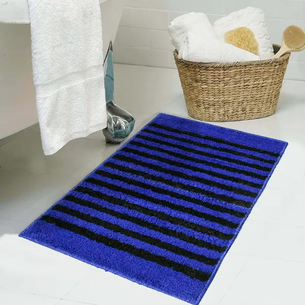 _Anti-Slip_Latex_Backing_Striped_Design_Microfiber_Relish_Bath_Mat_Bathroom_Rug_Standard_Size_-_40x60_CM,_Door_Mat,_Entrance_Way,_Floor_Mat,_Kitchen,_Set_of_2_Piece_-_Grey,_Blue