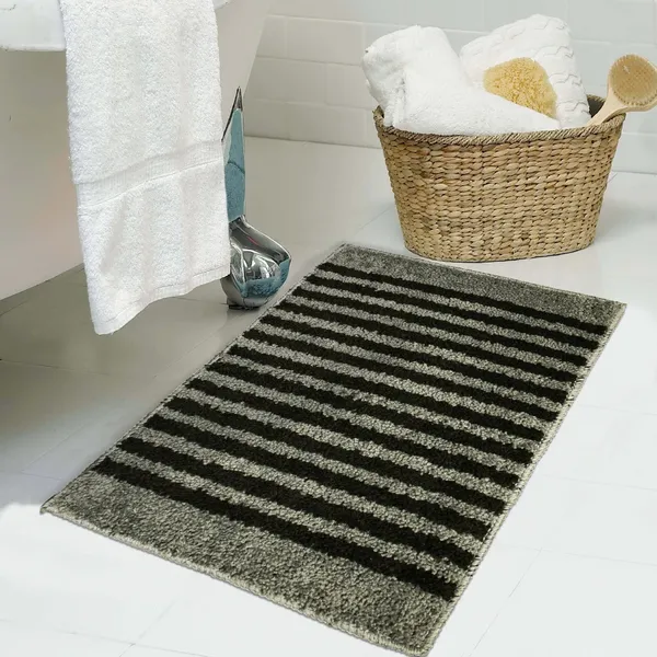 _Anti-Slip_Latex_Backing_Striped_Design_Microfiber_Relish_Bath_Mat_Bathroom_Rug_Standard_Size_-_40x60_CM,_Door_Mat,_Entrance_Way,_Floor_Mat,_Kitchen,_Set_of_2_Piece_-_Coffee,_Grey