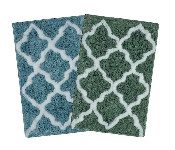 _Anti-Slip_Set_of_2_Piece_Micro_Fiber_Bath_Mat,_Floor_Mat,_Door_Mat,_Serene_Bathroom_Rug_37x57_CM,_(Teal,_Green)