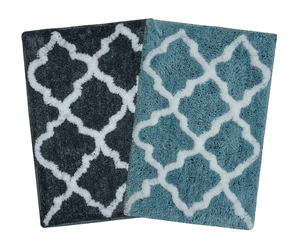 _Anti-Slip_Set_of_2_Pieces_Micro_Fiber_Bath_Mat,_Abstract_Design_Floor_Mat,_Door_Mat,_Serene_Bathroom_Rug_Size_-_37x57_CM,_(Grey,_Teal)