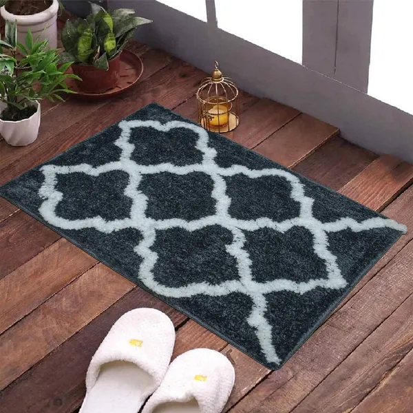 _Anti-Slip_Set_of_2_Pieces_Micro_Fiber_Bath_Mat,_Abstract_Design_Floor_Mat,_Door_Mat,_Serene_Bathroom_Rug_Size_-_37x57_CM,_(Grey,_Teal)