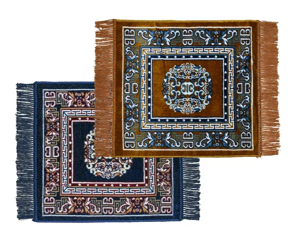 _Velvet_Pooja_Mat_for_Sitting_on_Floor,_Big_Aasan_for_Puja_Room_Washable_-_Pack_of_2_(20x20_Inch_-_Blue,_Brown)