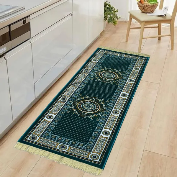 _Anti-Slip_Polyester_Traditional_Design_Jhelum_Carpet_Runner_2x6_Feet/24x72_Inch,_Pack_of_1_Piece,_for_Bedside,_Bedroom,_Kitchen,_Living_Room,_Hall,_Dining_Area,_(Turquoise)