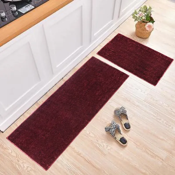 _Essencia_Non-Slip_Latex_Backing_Pack_of_1_Piece_Runner_Size_-_55x137_CM_&_Bath_Mat_Size_-_38x58_CM,_Floor_Runner_for_Bedroom,_Bedside,_Kitchen,_Entryway_Area,_Living_Room_-_Maroon