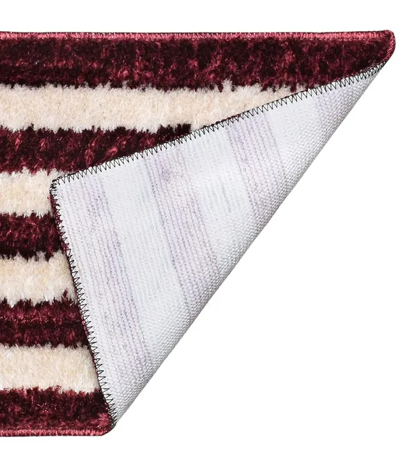 _Gold_Stripes_Design_Anti-Slip_Mantella_Bath_Mat_&_Runner_Size_-_40x60_CM,_55x137_CM,_Non-Slip_Latex_Backing_Floor_Mat_for_Bedroom,_Bedside,_Office,_Living_Room_(Maroon-Gold)