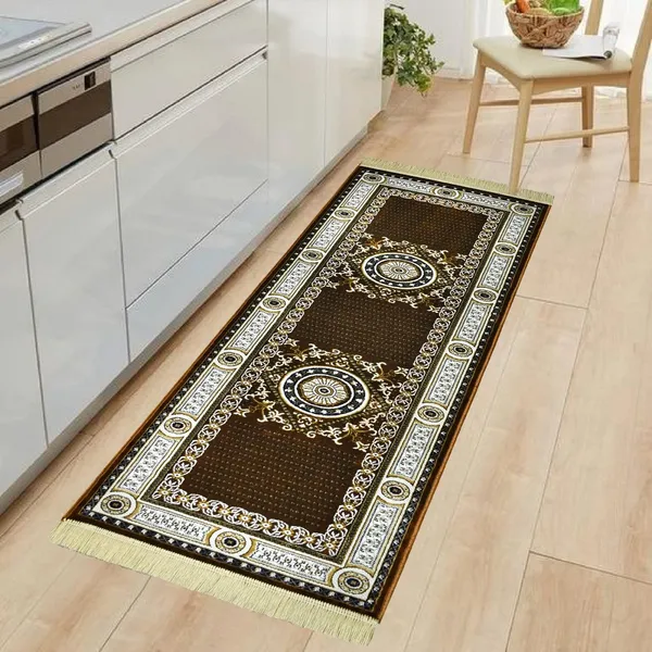 Anti-Slip_Polyester_Traditional_Design_Jhelum_Carpet_Runner_2x6_Feet/24x72_Inch,_Pack_of_1_Piece,_for_Bedside,_Bedroom,_Kitchen,_Living_Room,_Hall,_Dining_Area,_(Brown)