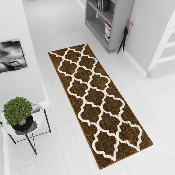 _Bedside_Runner_-_54x130_cm,_Tufted_Non-Slip_Abstract_Design_Microfiber_Serene_Runner_for_Bedroom/Home/Kitchen/Living_Area/Office_Entrance,_Pack_of_1_Piece_(Coffee)