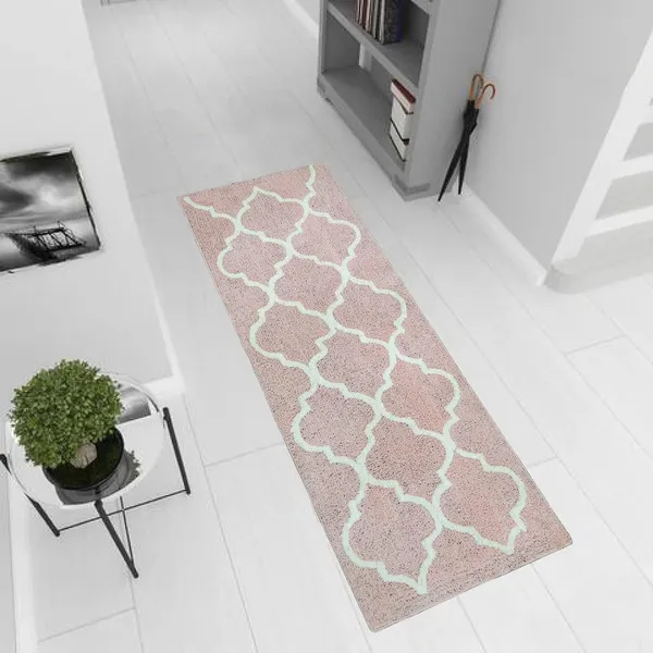 _Bedside_Runner_-_54x130_cm,_Non-Slip_Abstract_Design_Microfiber_Serene_Runner_for_Bedside/Sofa/Bedroom/Home/Kitchen/Living_Area/Office_Entrance,_Pack_of_1_Piece_(Blush)