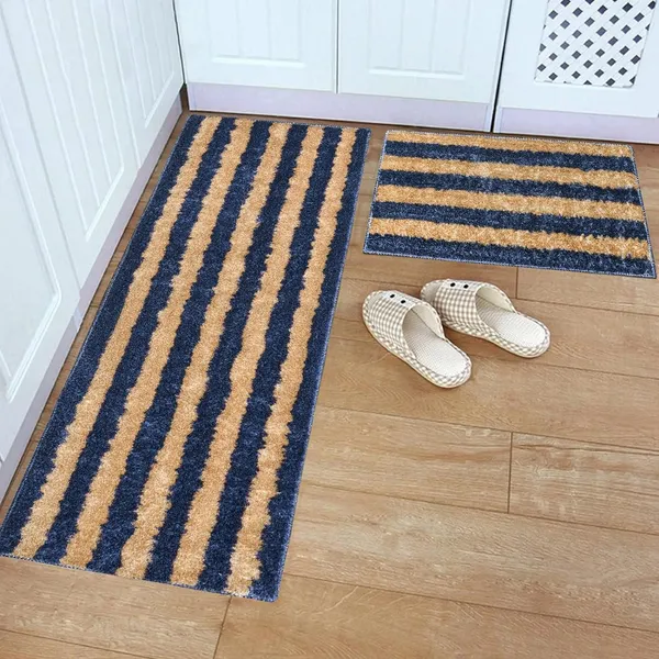 _Tufted_Gold_Stripes_Design_Mantella_Bath_Mat_&_Runner_Size_-_40x60_CM,_55x137_CM,_Non-Slip_Latex_Backing_Floor_Mat_for_Bedroom,_Bedside,_Office,_Living_Room_(Blue-Gold)