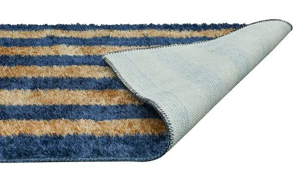 _Tufted_Gold_Stripes_Design_Mantella_Bath_Mat_&_Runner_Size_-_40x60_CM,_55x137_CM,_Non-Slip_Latex_Backing_Floor_Mat_for_Bedroom,_Bedside,_Office,_Living_Room_(Blue-Gold)
