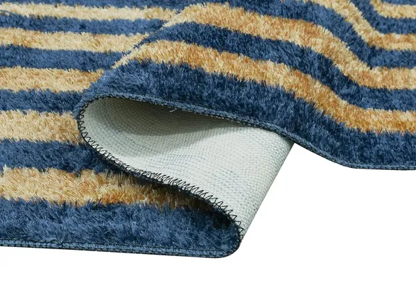 _Tufted_Gold_Stripes_Design_Mantella_Bath_Mat_&_Runner_Size_-_40x60_CM,_55x137_CM,_Non-Slip_Latex_Backing_Floor_Mat_for_Bedroom,_Bedside,_Office,_Living_Room_(Blue-Gold)