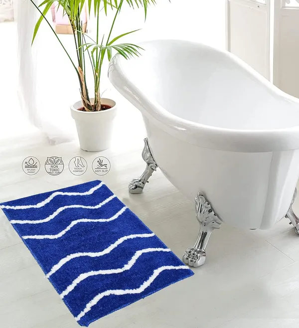 _Bath_Mat_Non-Slip_Gel_Backing_Waves_Design_Microfiber_Plush_Bath_Mat_Size_-_40x60_CM,_Floor_Mat,_Bathroom,_Door,_Entrance_Way,_Kitchen,_Pack_of_1_Piece,_Royal_Blue