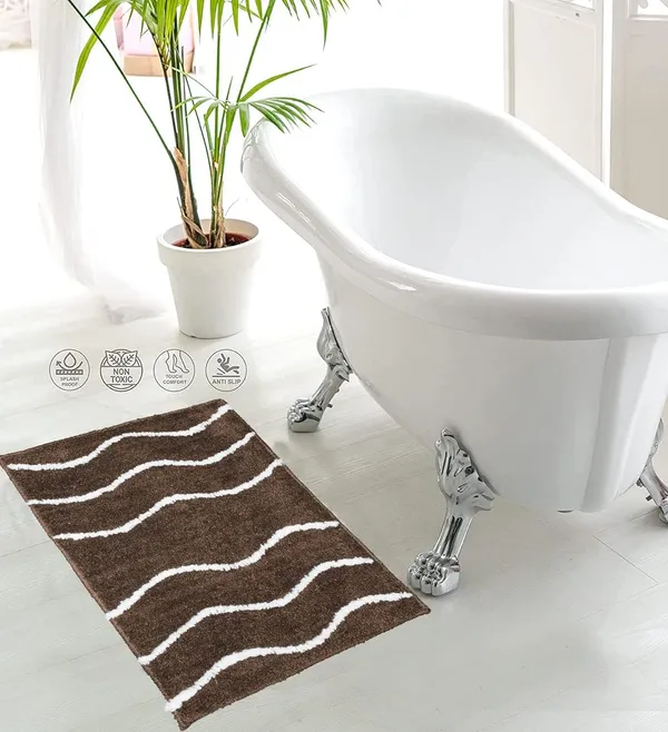 _Bath_Mat_Non-Slip_Gel_Backing_Waves_Design_Microfiber_Plush_Bath_Mat_Size_-_40x60_CM,_Floor_Mat,_Bathroom,_Door,_Entrance_Way,_Kitchen,_Pack_of_1_Piece,_Coffee