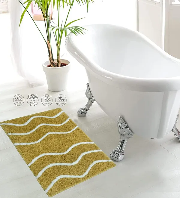 _Bath_Mat_Non-Slip_Gel_Backing_Waves_Design_Microfiber_Plush_Bath_Mat_Size_-_40x60_CM,_Floor_Mat,_Bathroom,_Door,_Entrance_Way,_Kitchen,_Pack_of_1_Piece,_Gold