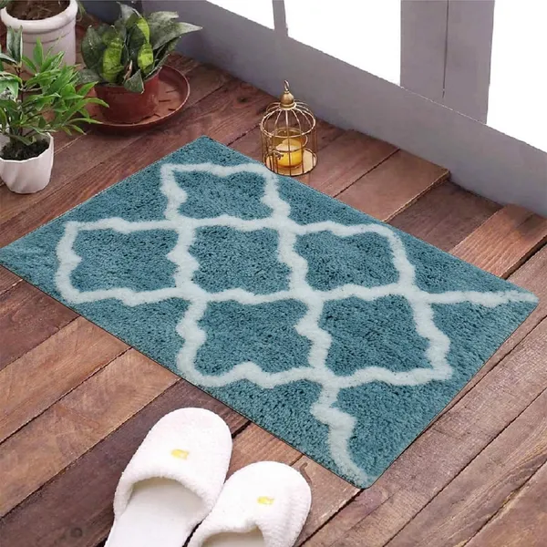 _Door_Mat_for_Home_Microfiber_Tufted_Bath_Mat_Non-Slip_Hot_Melt_Backing_Serene_Abstract_Design_Bath_Mat_Size_-_37x57_CM_Pack_of_1_Piece,_Teal