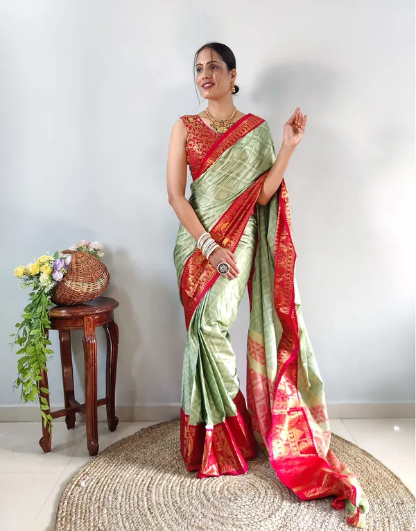 Pista_Red_1_Min_In_Ready_To_Wear_Pure_Aura_Cotton_Silk_Saree_With_Jacquard_Blouse_Piece_For_Women