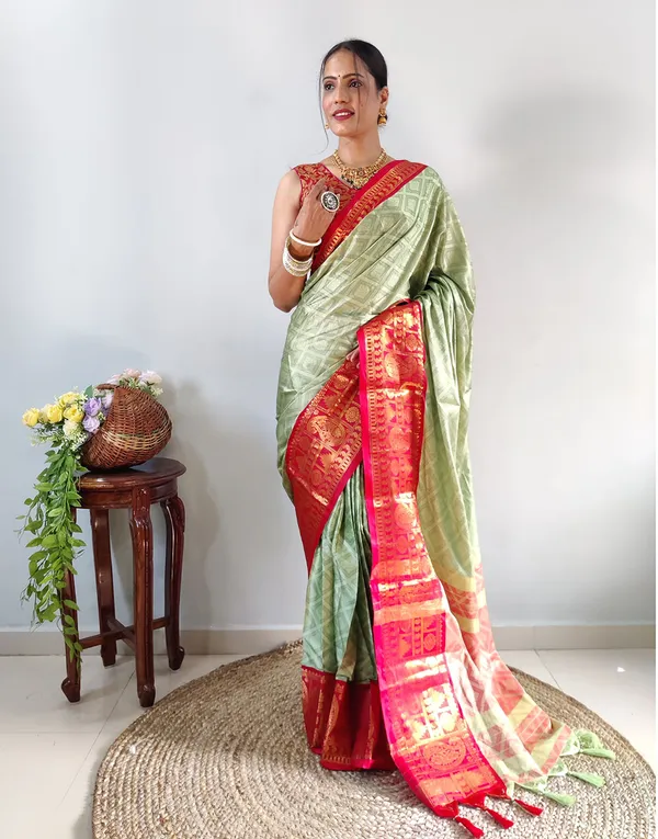 Pista_Red_1_Min_In_Ready_To_Wear_Pure_Aura_Cotton_Silk_Saree_With_Jacquard_Blouse_Piece_For_Women