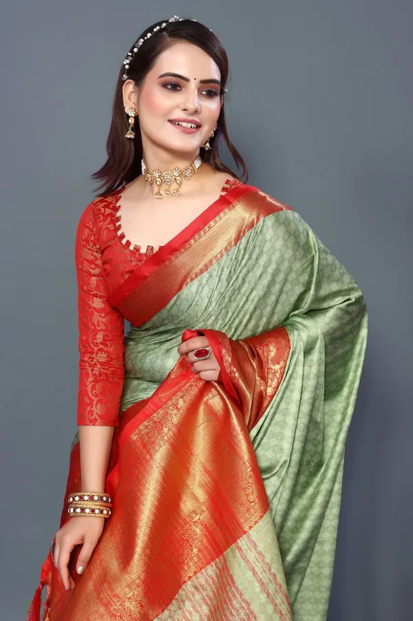 Pista_Red_Aquiliq_Printed_Self_Design_Kanjivaram_Pure_Silk_Saree__For_Women