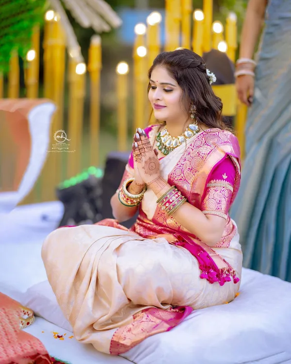White_Pink_Pure_Kanjivaram_Silk_Saree_With_Brocade_Blouse_For_Women