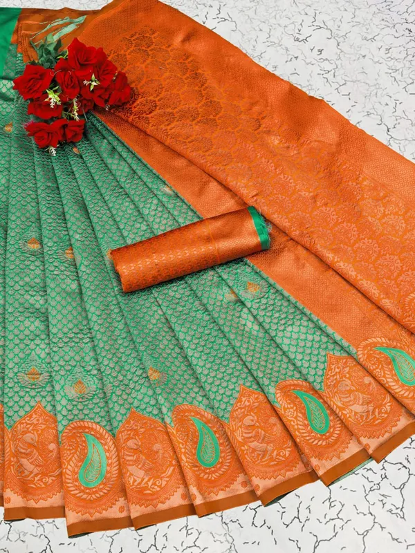 Rama_Orange_Aquiliq_Woven_Bollywood_Pure_Silk_Saree_For_Women