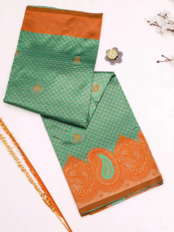 Rama_Orange_Aquiliq_Woven_Bollywood_Pure_Silk_Saree_For_Women