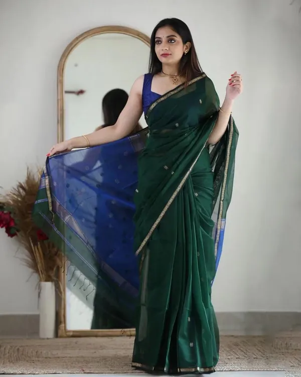 Green_Navy_Aquiliq_Woven_Bollywood_Chanderi_Saree_For_Women