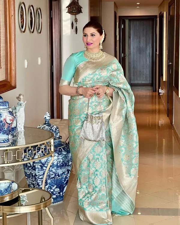 Multicolor_Pure_Kanjivaram_Silk_Saree_With_Brocade_Blouse_For_Women