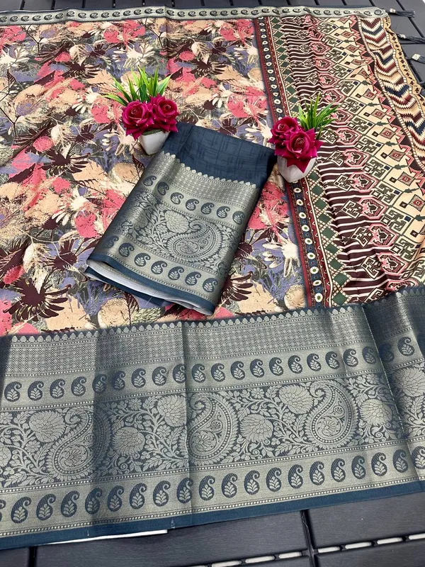 Multicolor_Premium_Kalamkari_Silk_And_Digital_Print_Saree_For_Women
