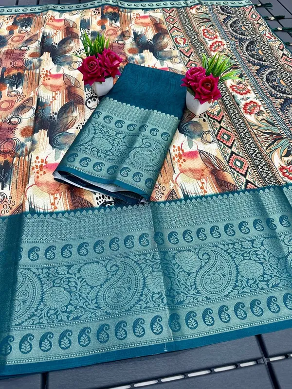 Multicolor_Premium_Kalamkari_Silk_And_Digital_Print_Saree_For_Women