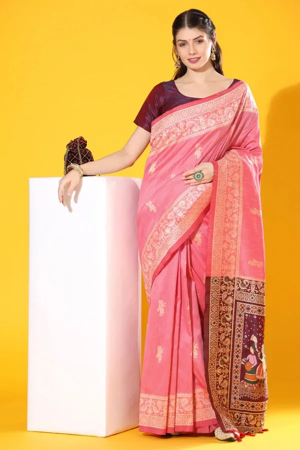 Pink_Pure_Kanjivaram_Silk_Saree_With_Brocade_Blouse_For_Women