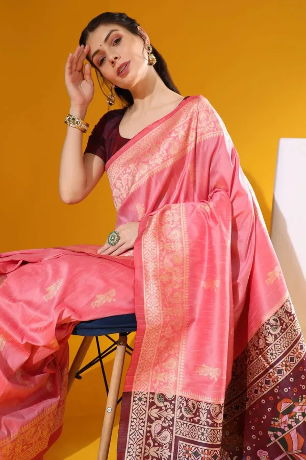 Pink_Pure_Kanjivaram_Silk_Saree_With_Brocade_Blouse_For_Women