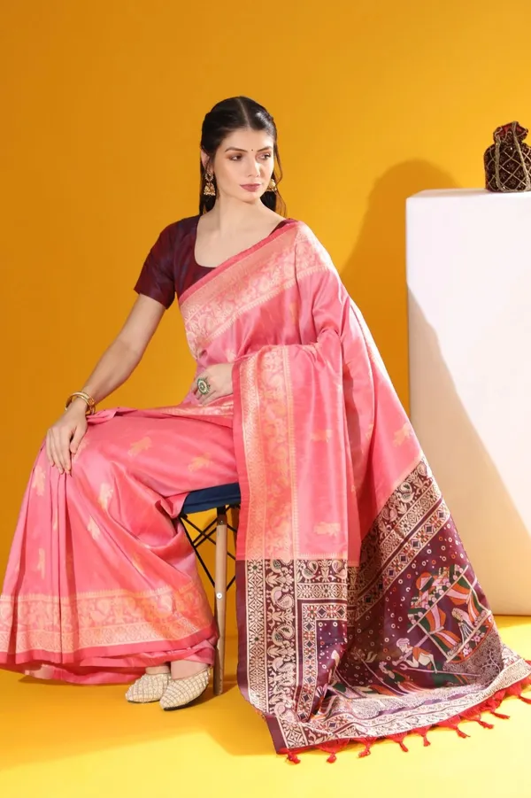 Pink_Pure_Kanjivaram_Silk_Saree_With_Brocade_Blouse_For_Women