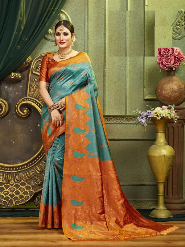 Rama_Orange_Pure_Kanjivaram_Silk_Saree_With_Brocade_Blouse_For_Women