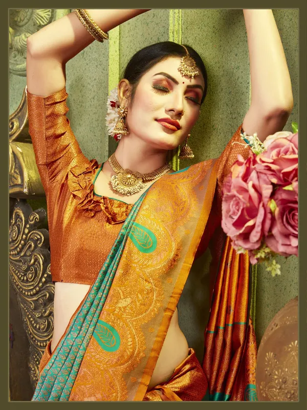 Rama_Orange_Pure_Kanjivaram_Silk_Saree_With_Brocade_Blouse_For_Women