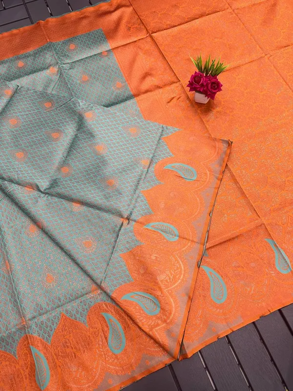 Rama_Orange_Pure_Kanjivaram_Silk_Saree_With_Brocade_Blouse_For_Women