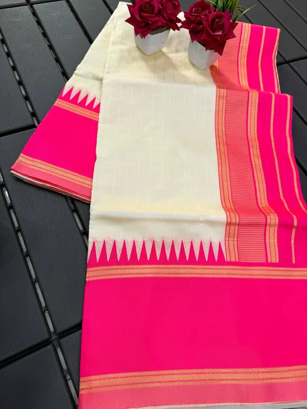 White_Pink_Pure_Kanjivaram_Silk_Saree_With_Brocade_Blouse_For_Women