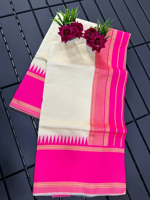 White_Pink_Pure_Kanjivaram_Silk_Saree_With_Brocade_Blouse_For_Women